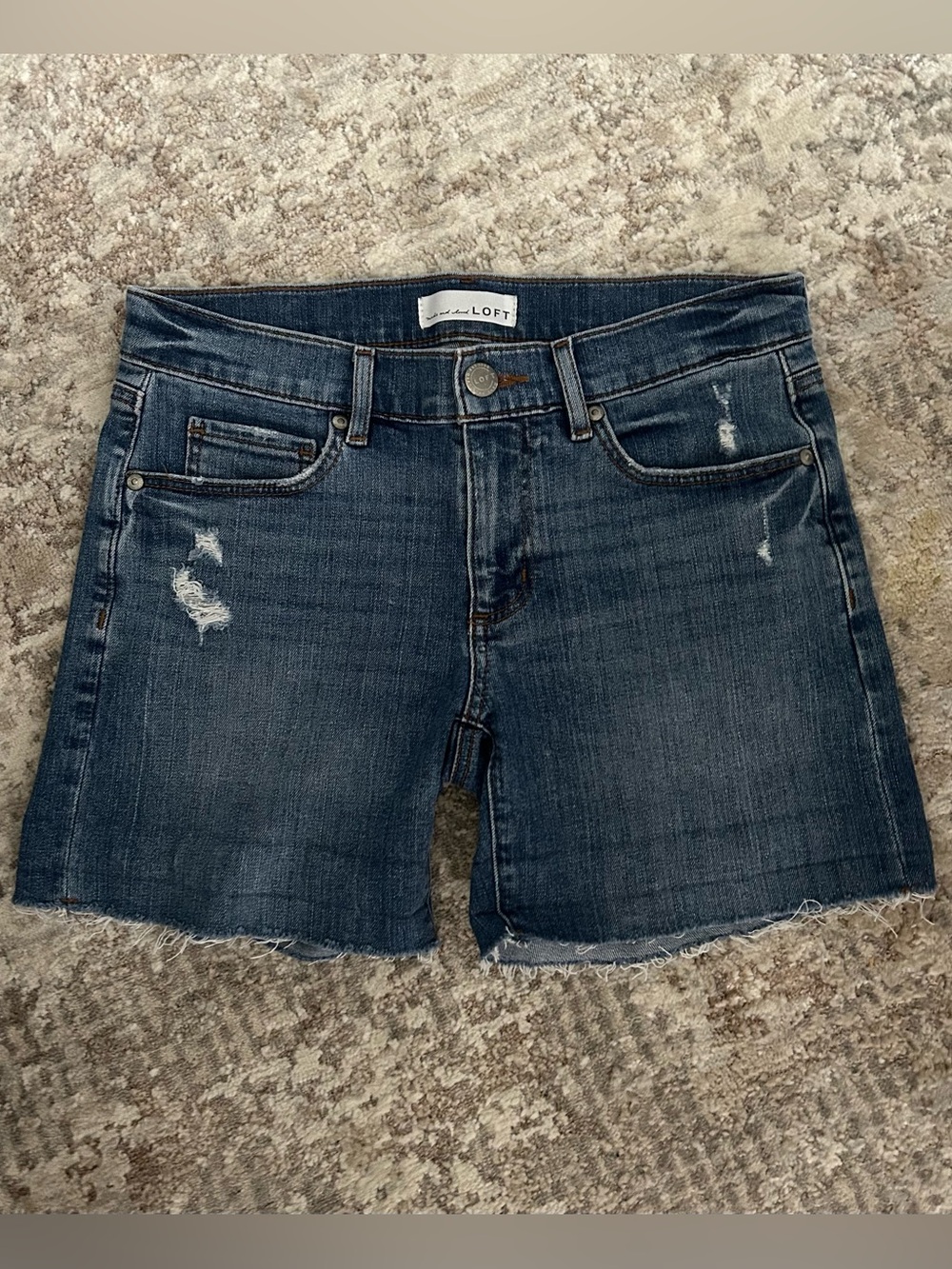 LOFT Dark Blue Distressed Denim Cutoff Shorts